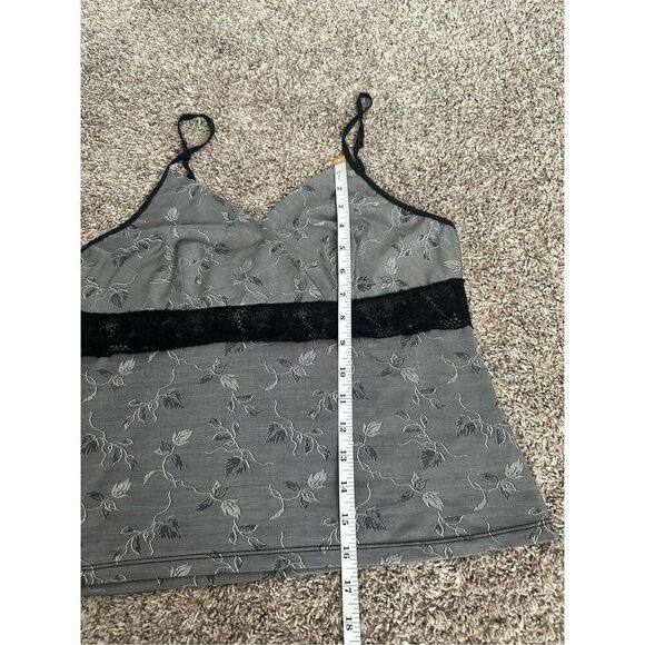 vintage y2k morgan taylor intimates tank top camisole gray leafs black lace M - Picture 6 of 6